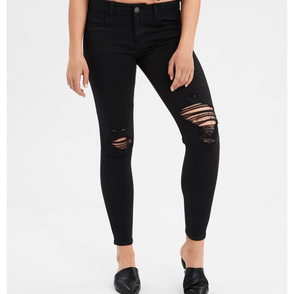American eagle black, distressed jeggings size 4